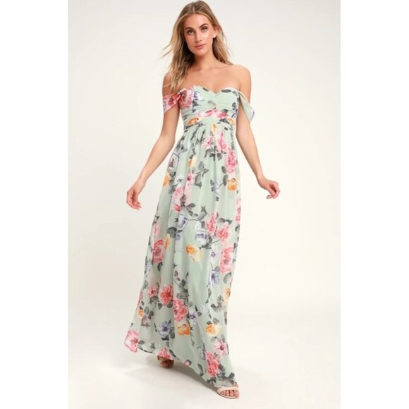 Lulus Dresses & Skirts - Women's - Lulus Harmonious Love Floral Print Off-the-Shoulder Maxi Dress, Small